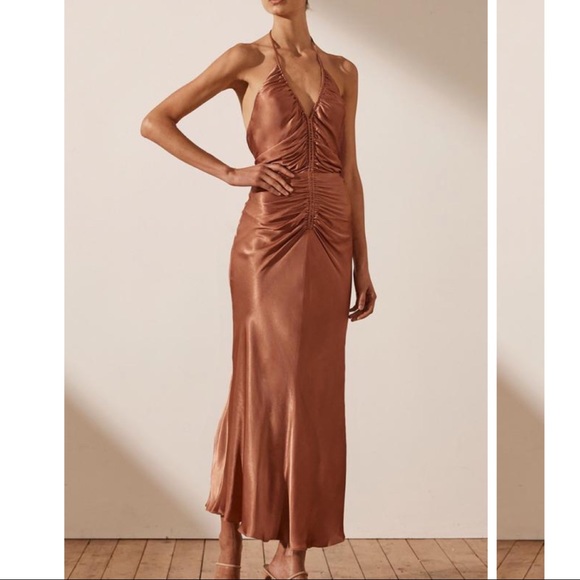 Brand New Shona Joy Gala Halter Ruched MIDI Dress - Picture 3 of 5